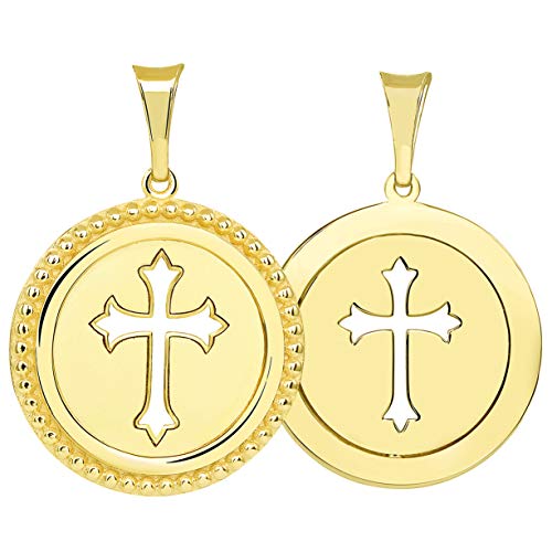 Jewelry America 14k Yellow Gold Reversible Open Christian Cross Medallion Pendant