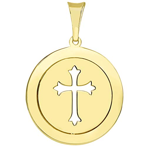 Jewelry America 14k Yellow Gold Reversible Open Christian Cross Medallion Pendant