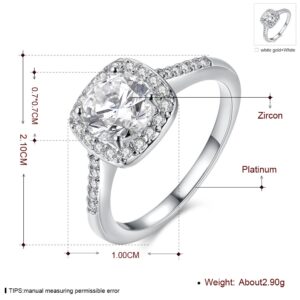 Uloveido Charm White Cubic Zirconia Wedding Band with Square Simulated Diamond Rhodium Plated Brass Rings Engagement for Women (Platinum Color, Size 9) KR002