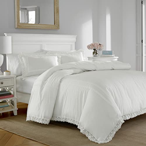 Laura Ashley Home - Queen Comforter Set, Reversible Cotton Bedding with Matching Shams, Stylish Home Decor for All Seasons (Annabella White, Queen)