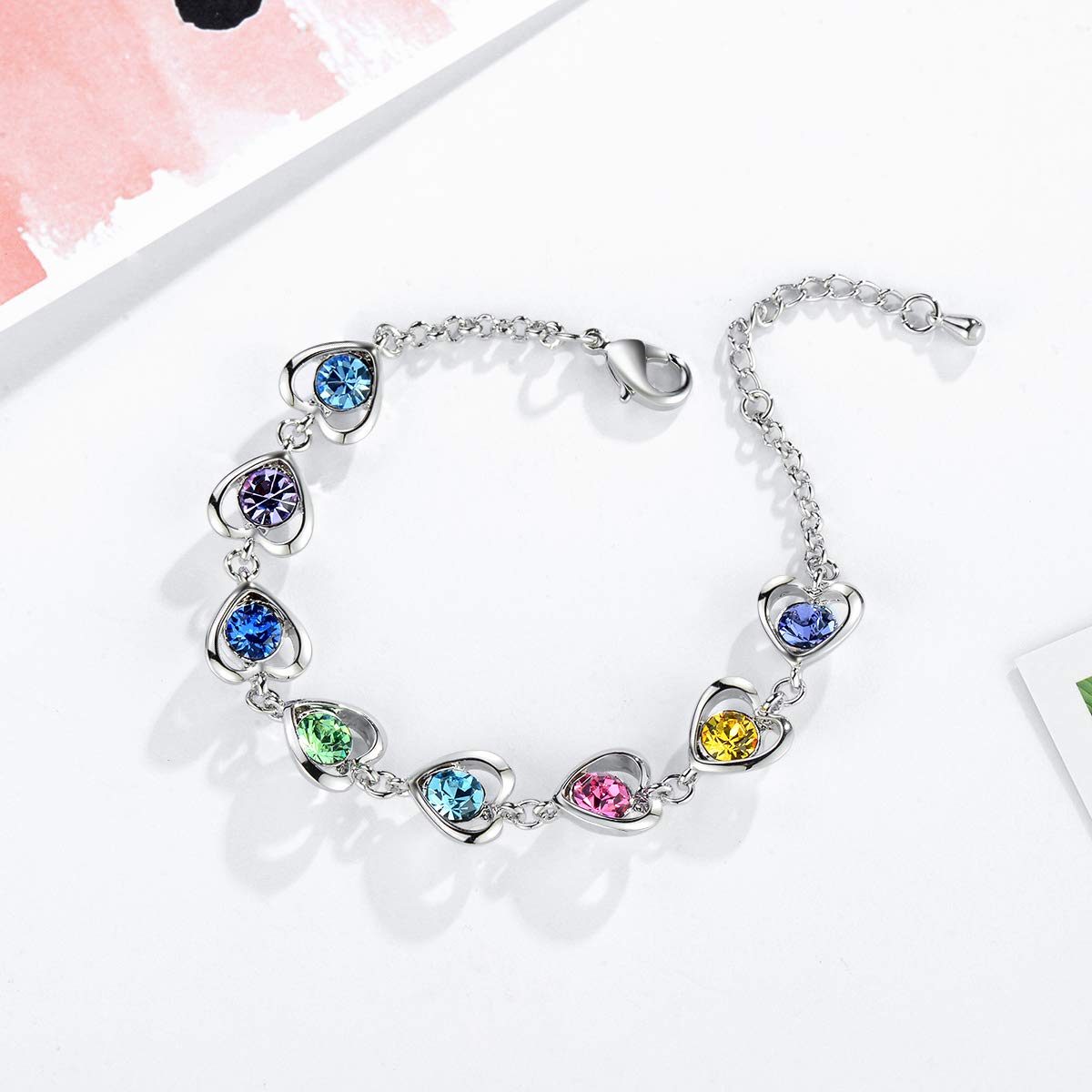 K-Acc Heart Link Bracelet [Gift Packaging] Christmas Gifts for Girls and Women (Rainbow)