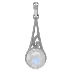 silvershake 9mm natural round shape moonstone white gold plated 925 sterling silver filigree swirl pendant