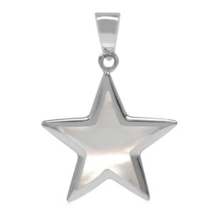 Silvershake Mother of Pearl Inlay White Gold Plated 925 Sterling Silver Star Pendant