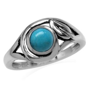 silvershake 6mm genuine round shape arizona american turquoise 925 sterling silver leaf vintage inspired ring jewelry for women size 10