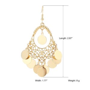 BaubleStar Gold Disc Earrings Chandelier Coin Dangle Tassel Earrings Vintage Bohemian Drop Fashion Jewelry for Women