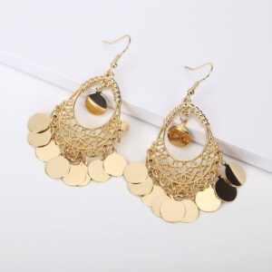 BaubleStar Gold Disc Earrings Chandelier Coin Dangle Tassel Earrings Vintage Bohemian Drop Fashion Jewelry for Women