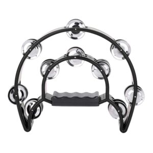 Half Moon Tambourine,Hand Tambourine Double Row Jingle Handbell Tambourine Percussion Musical Instrument 6 Colors(Black) half moon instrument adult size half moon tambourine