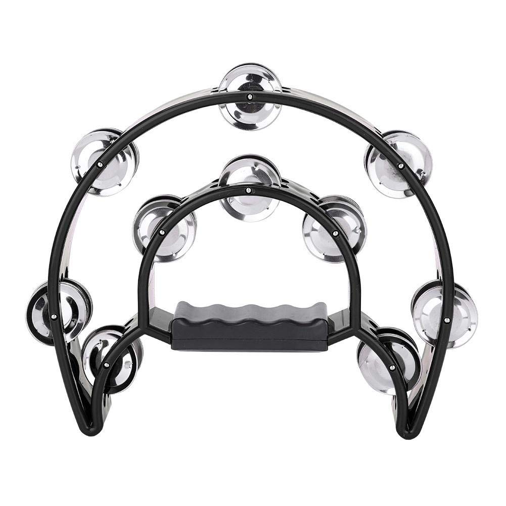 Half Moon Tambourine,Hand Tambourine Double Row Jingle Handbell Tambourine Percussion Musical Instrument 6 Colors(Black) half moon instrument adult size half moon tambourine