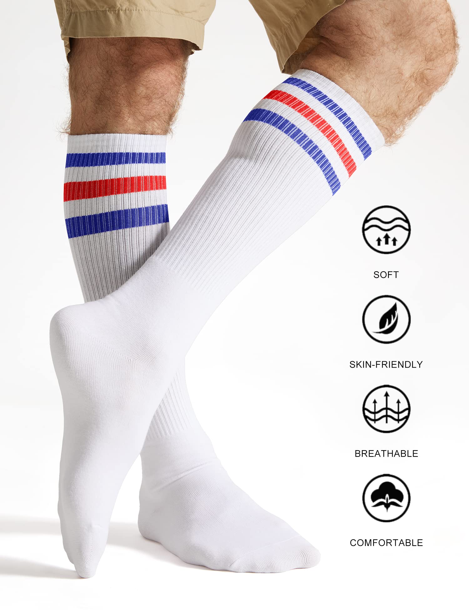 Joulli Men's White Knee High Tube Over the calf Socks 1 Pair