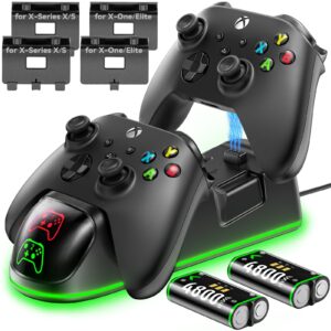 controller charger station for xbox one/xbox series x|s/elite, 2 x 4800 mwh rechargeable battery packs, charging dock for xbox controller battery with 2 x rechargable batteries & 4 x covers, black