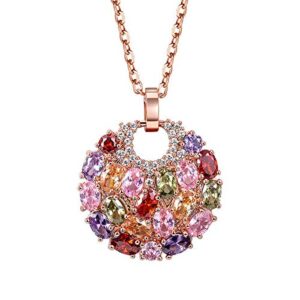 merdia crystal colorized cubic zirconia laminated flower pendant necklace with 15.75+1.57 in extender chain for women | necklace extender | crystal necklace | flower necklace | rose gold multi color necklace