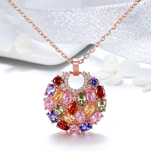 Merdia Crystal Colorized Cubic Zirconia Laminated Flower Pendant Necklace with 15.75+1.57 in Extender Chain for Women | Necklace extender | Crystal Necklace | Flower Necklace | Rose Gold Multi Color Necklace