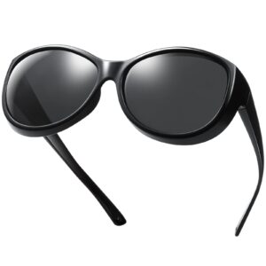 Br'Guras Polarized Oversized Fit over Sunglasses Wear over Glasses for Women Men Driving Riding (Black, Black)