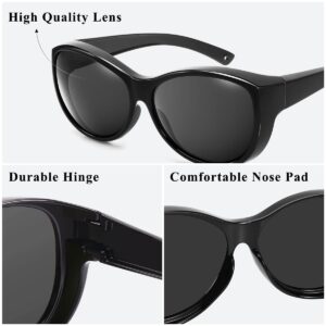 Br'Guras Polarized Oversized Fit over Sunglasses Wear over Glasses for Women Men Driving Riding (Black, Black)