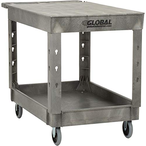 Global Industrial Plastic 2 Flat Shelf Service & Utility Cart, 44" x 25-1/2", 5" Rubber Caster