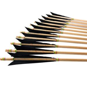 pg1archery archery wooden english longbow arrows practice targeting arrow 5.8" turkey feathers fletching with bullet points for recurve & traditional bow black, 12 pack