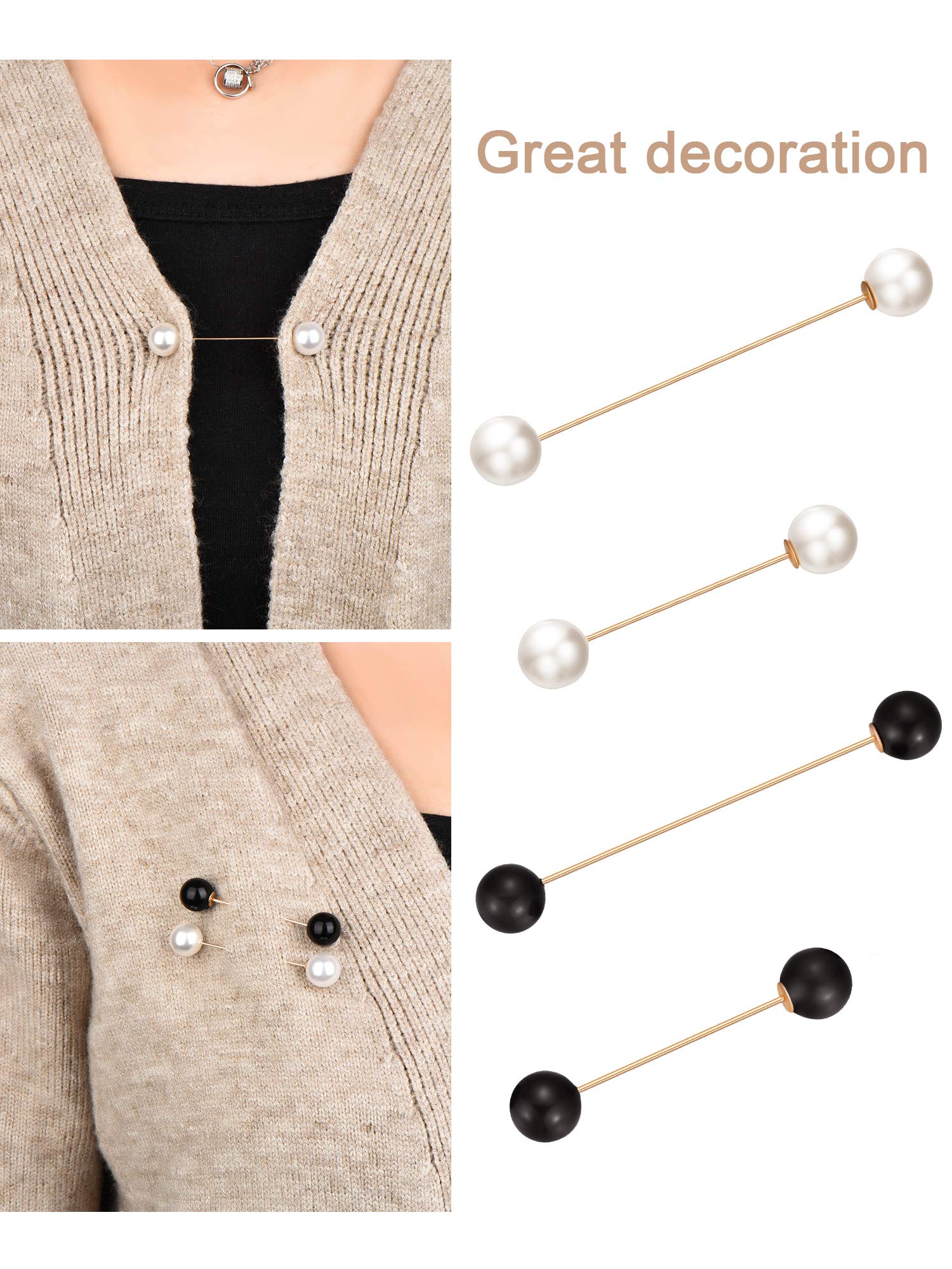 4 Pieces Sweater Shawl Clips Pearl Brooch Pins for Women Cardigan Sweater Clip Double Faux Pearl Brooches Vintage Shirts Pin for Clothes Women Girl Costume Accessory