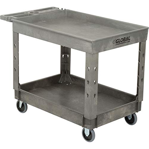 Global Industrial Plastic 2 Tray Shelf Service & Utility Cart, 44” x 25-1/2”, 5" Rubber Casters