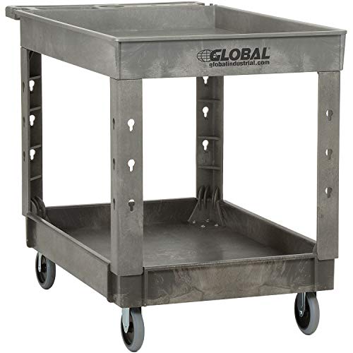 Global Industrial Plastic 2 Tray Shelf Service & Utility Cart, 44” x 25-1/2”, 5" Rubber Casters