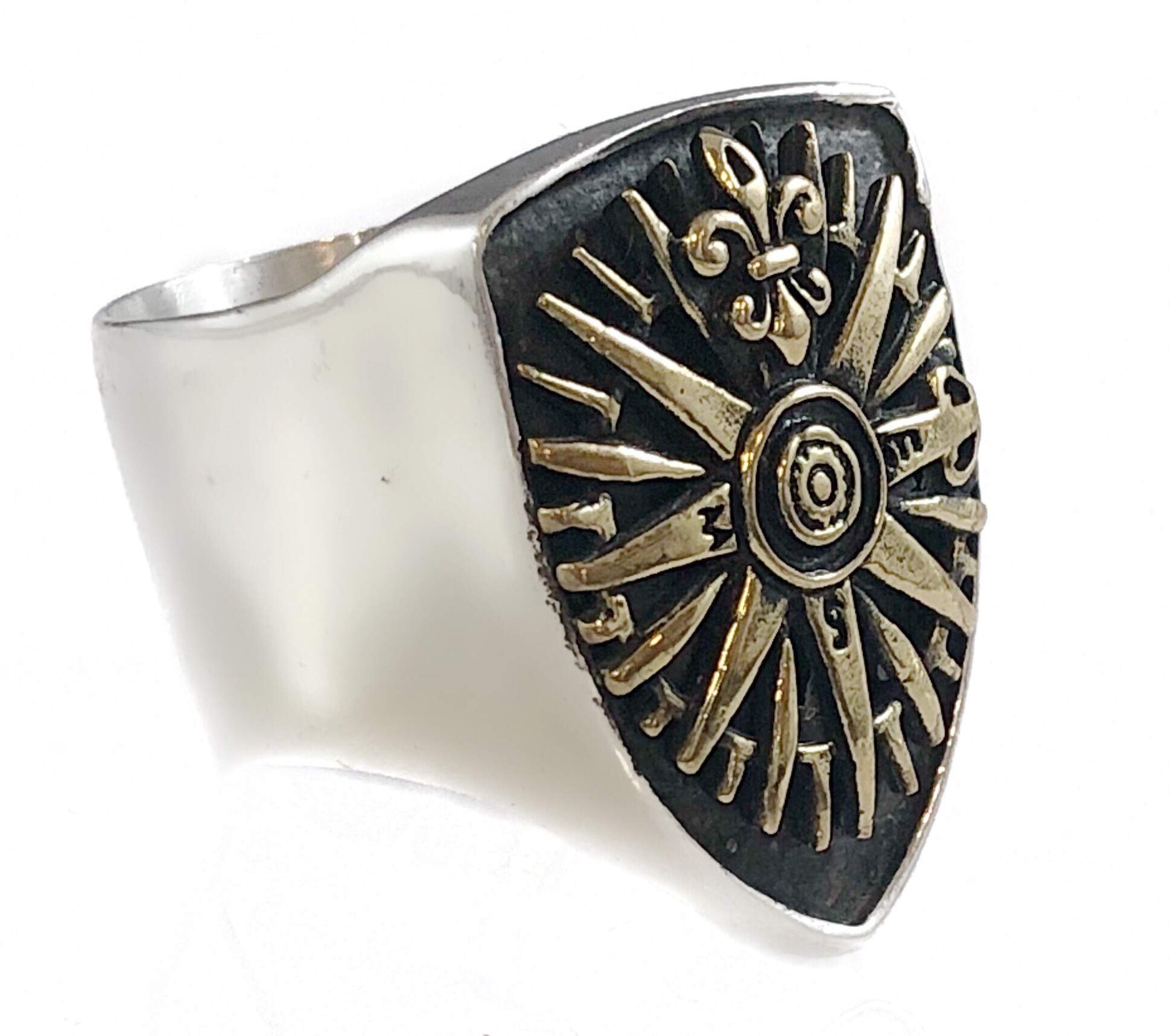 SILVERLAND1 Vintage Compass Fleur de Lis Brass & Solid Sterling Silver 925 Shield Ring by Ezi Zino (13)