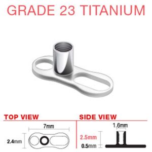 Forbidden Body Jewelry 14g Solid Grade 23 Titanium Dermal Base Anchor, 2.5mm Rise Length (2-Hole)