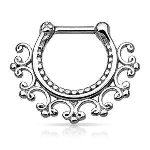 forbidden body jewelry 16g surgical steel filigree lacey design septum clicker hoop (silver tone)