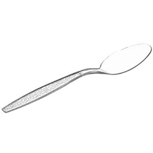 Comfy Package [100 Pack] Heavyweight Clear Plastic Tea Spoons with Engraved Design - Disposable Sturdy Plastic Utensils for Parties, Weddings, and Events