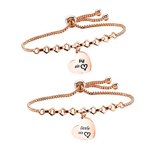 QIIER Big Sis Lil Sis Bracelets Set for 2 Sisters Adjustable Family Bracelets Sister Friendship Jewelry Sister Gift