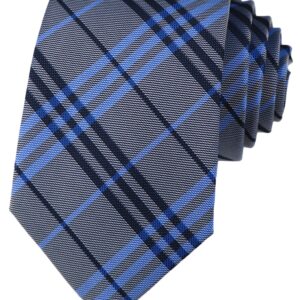 Kihatwin Men's Blue Grey Ties Trendy Tartan Plaid Narrow-width Wedding Necktie for Grooms