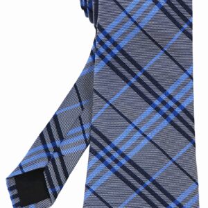 Kihatwin Men's Blue Grey Ties Trendy Tartan Plaid Narrow-width Wedding Necktie for Grooms