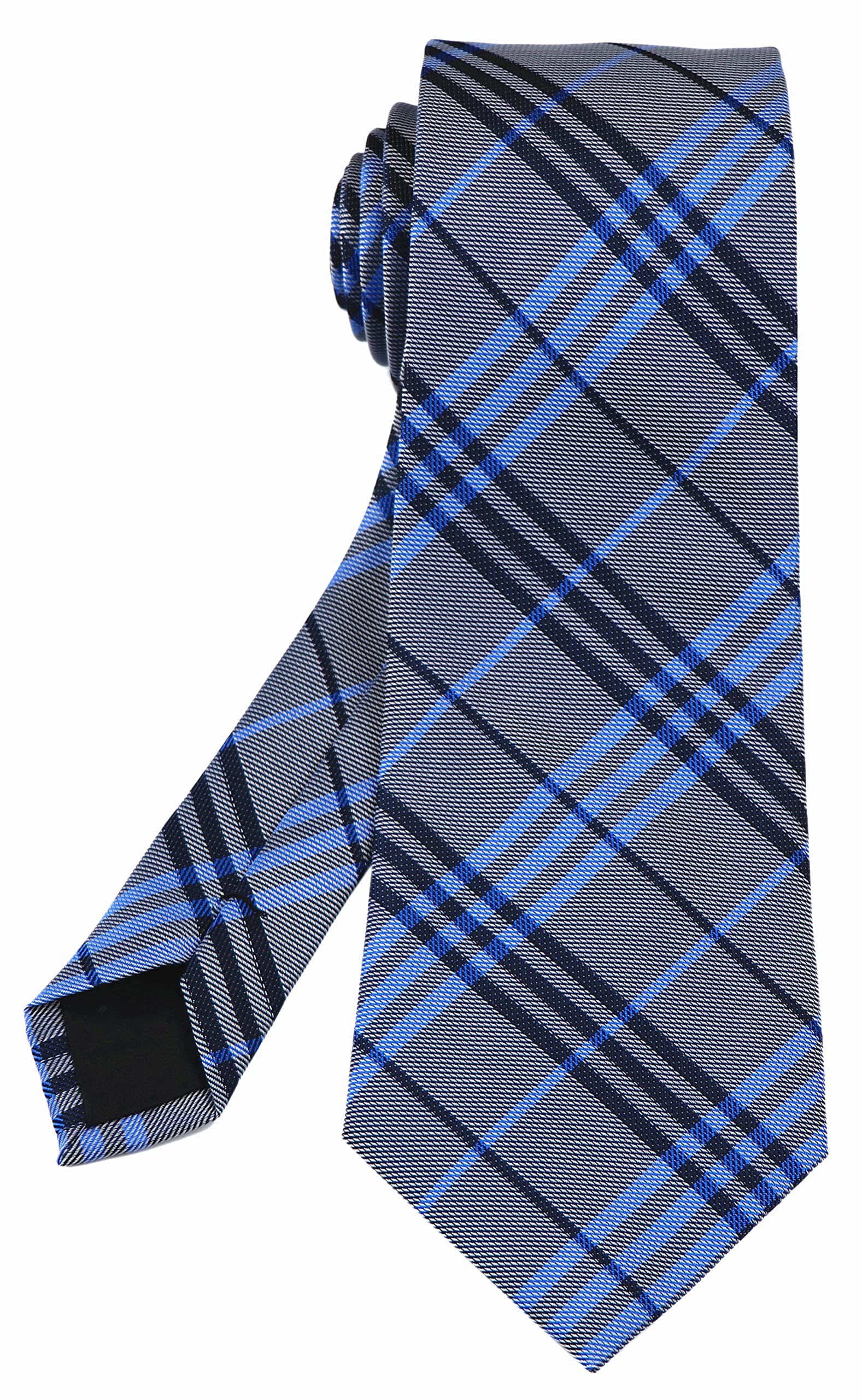 Kihatwin Men's Blue Grey Ties Trendy Tartan Plaid Narrow-width Wedding Necktie for Grooms