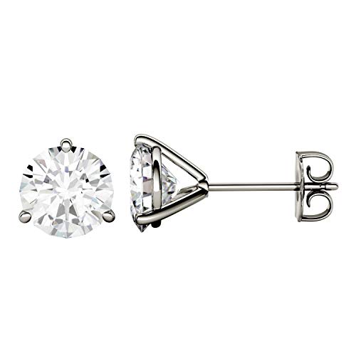 Charles & Colvard Created Moissanite 7.5mm Round Cut Stud Earrings for Women | 3 cttw DEW | Lab Grown | Solid 14K White Gold with Rhodium