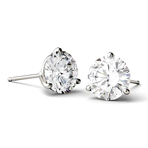 Charles & Colvard Created Moissanite 7.5mm Round Cut Stud Earrings for Women | 3 cttw DEW | Lab Grown | Solid 14K White Gold with Rhodium