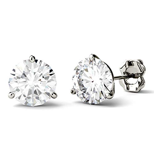 Charles & Colvard Created Moissanite 7.5mm Round Cut Stud Earrings for Women | 3 cttw DEW | Lab Grown | Solid 14K White Gold with Rhodium