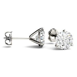 Charles & Colvard Created Moissanite 7.5mm Round Cut Stud Earrings for Women | 3 cttw DEW | Lab Grown | Solid 14K White Gold with Rhodium