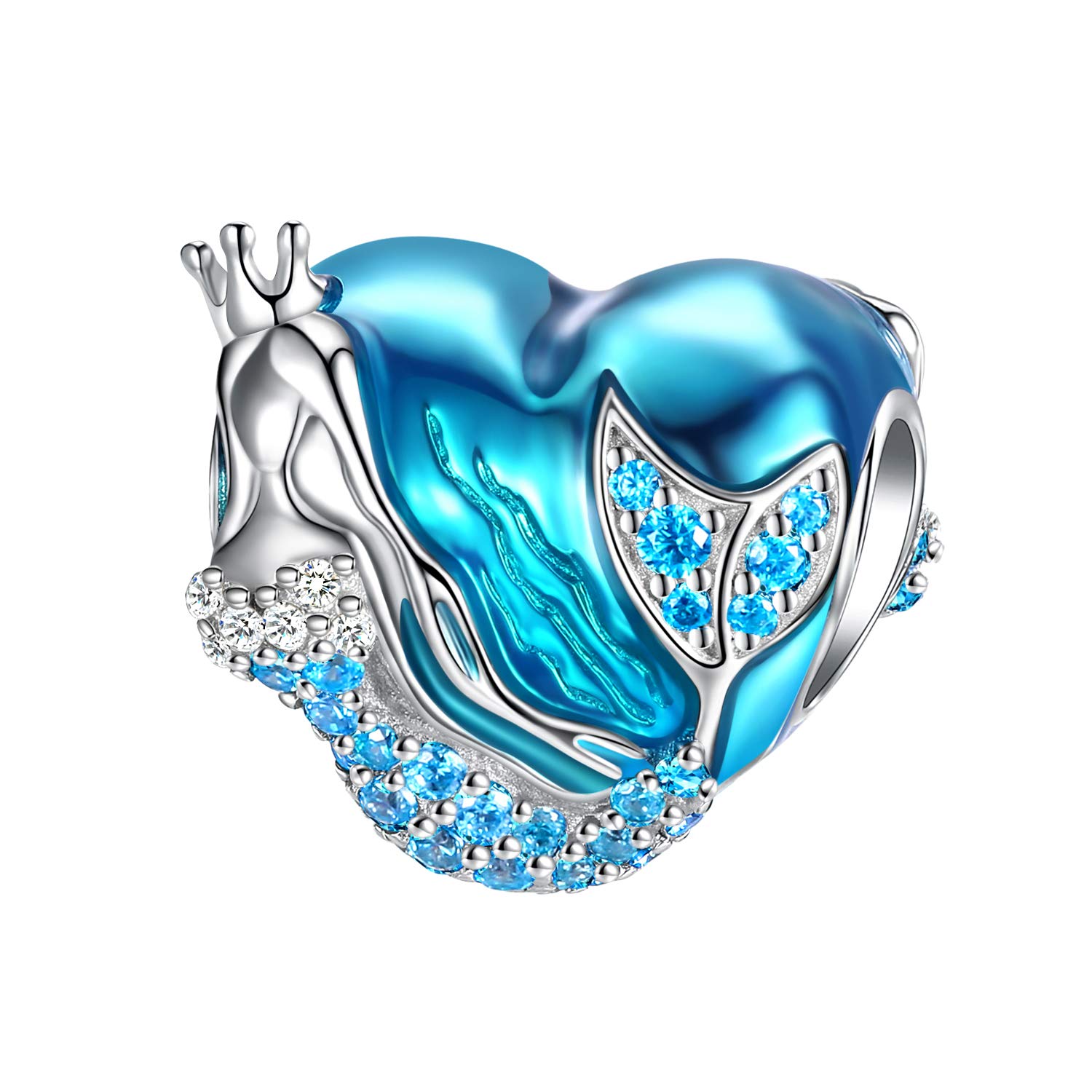 FOREVER QUEEN Mermaid Charms fit Charms Bracelet 925 Sterling Silver Charms Bead CZ Heart Shape Blue Enamel Bead Ocean Sea Charm for Snake Bracelets Necklace Women Girls Gift