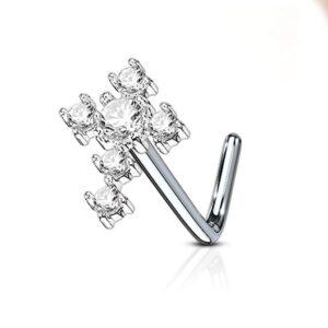 Forbidden Body Jewelry 20g Surgical Steel Large CZ Crystal Cross L-Shaped Nose Stud (Clear)