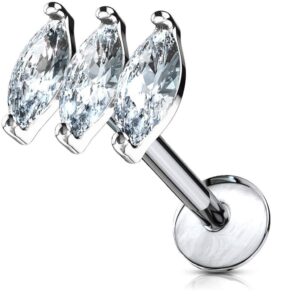 Forbidden Body Jewelry 16g Internally Threaded Surgical Steel Tri-CZ Top Cartilage Stud - 8mm Clear