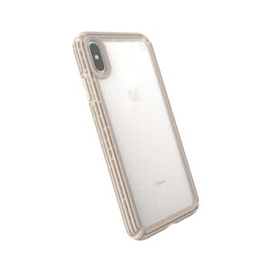 speck products presidio v-grip iphone xs max case, clear with gold glitter/calfskin brown (120255-7730)