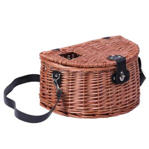 vintiquewise wicker fishing creel with faux leather shoulder strap