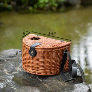 Vintiquewise Wicker Fishing Creel with Faux Leather Shoulder Strap