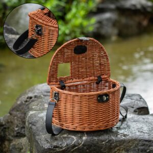 Vintiquewise Wicker Fishing Creel with Faux Leather Shoulder Strap