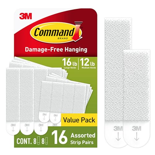 Command Medium and Large Picture Hanging Strips, Damage Free Hanging Picture Hangers, No Tools Wall Hanging Strips for Living Spaces, White, 8 Medium Pairs and 8 Large Pairs