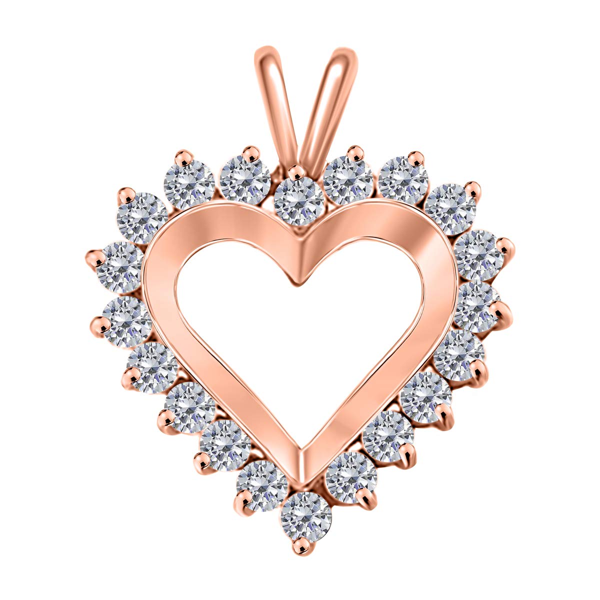 MauliJewels 1 Ct Diamond Open Heart Pendant for Women in 14k Solid Rose Gold with complimentary 18" Silver Chain