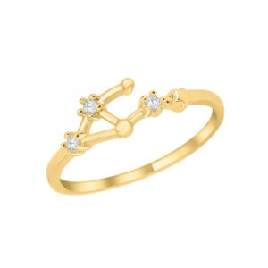 Zodiac Constellation Ring with Cubic Zirconia Stones Made of Zinc, Steel & Brass (Libra & Gold, 8)