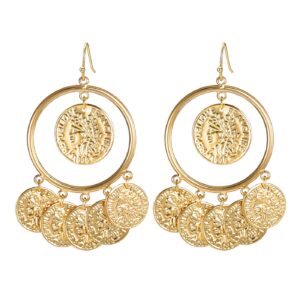 vintage tribal chandelier portrait coins drop dangle earrings for women costume jewelry gold