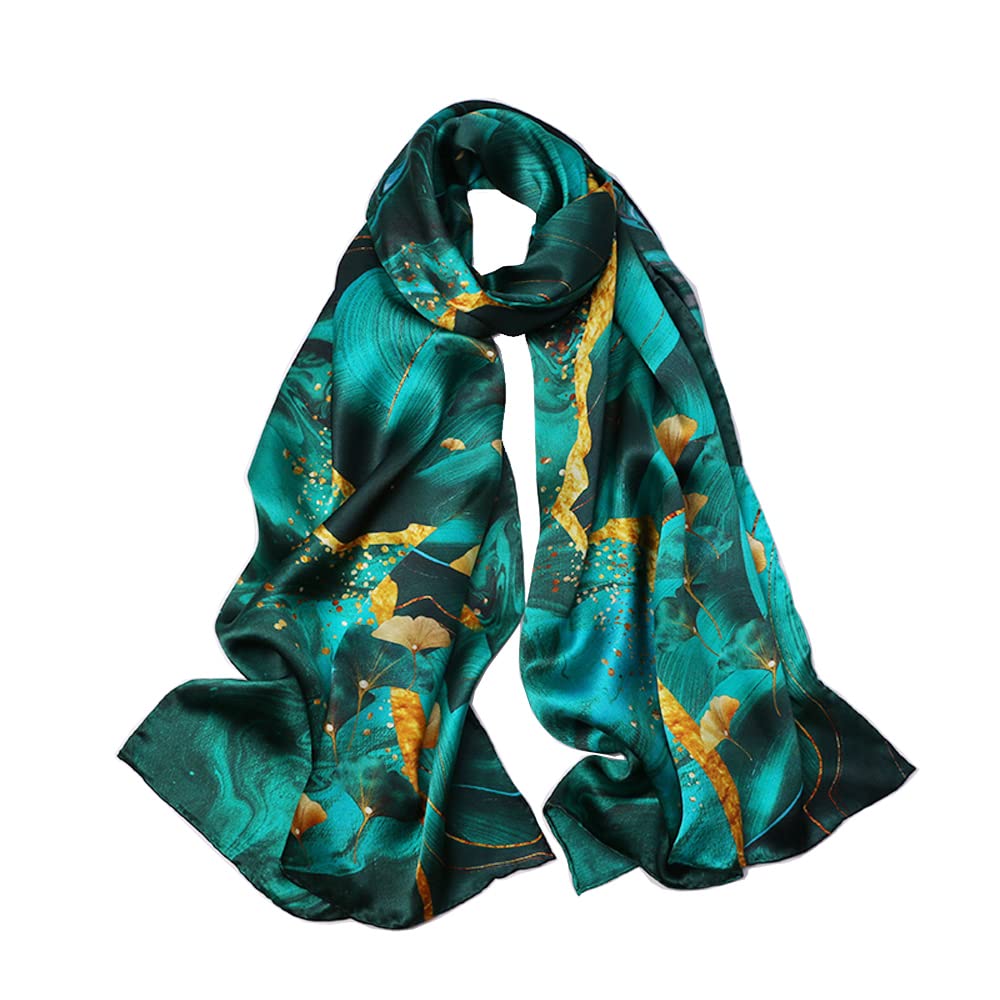 Women's Pure Mulberry Silk Scarf Floral Print Satin Long Scarf Wrap Shawl (mzyy05)