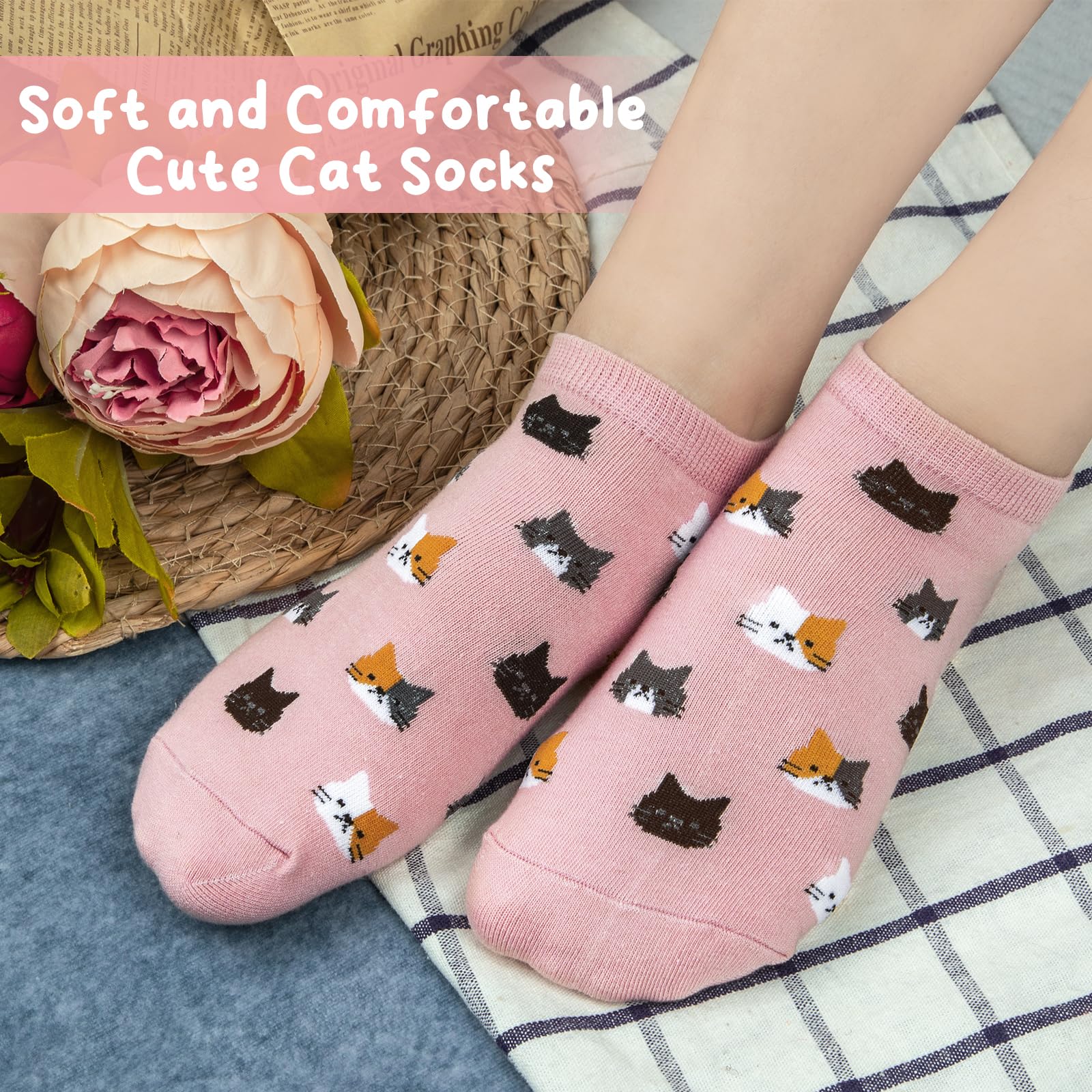 Justay 5 Pairs Womens Cute Cat Socks Novelty Funny Cat Claw Socks Animal Fun Ankle Socks