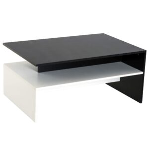 homcom modern coffee table, 2-tier rectangular center table with storage shelves for living room, black/white