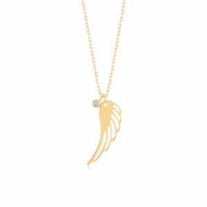 Diamond Angel Wing Necklace | 14k Yellow Gold Guardian Angel Necklace for Women | 14k Solid Gold Wings Pendant Necklace | Dainty Christian Jewelry | Gifts for All Occasion, 18"